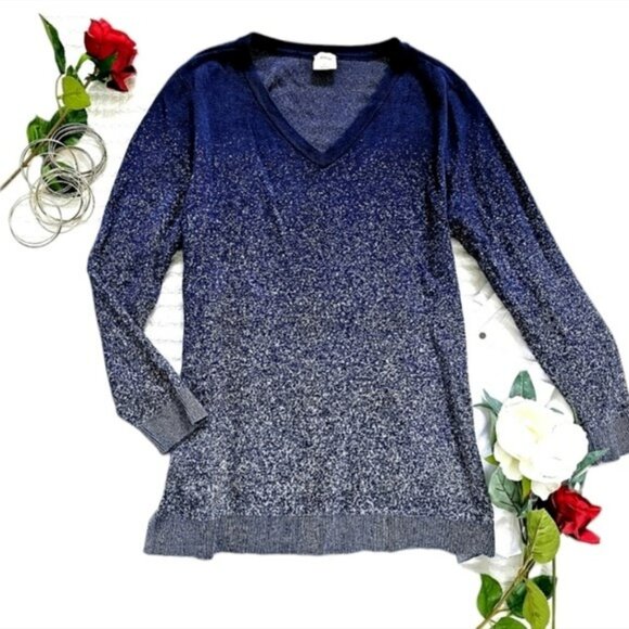 Soma Women's Sweater Size Large Blue Metallic Silver Ombre V Neck Evening Office - Picture 1 of 13